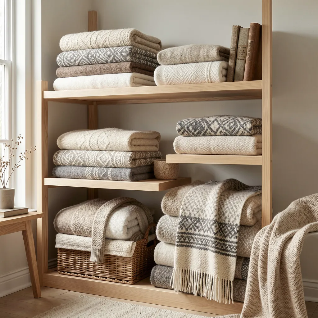 Lambswool throw draped over wooden chair