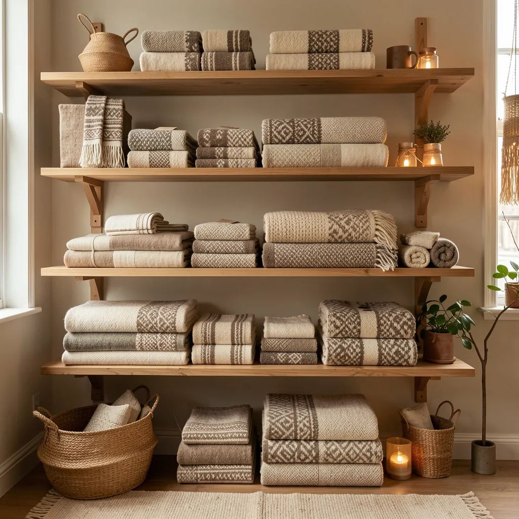 Textile store interior with wool blankets